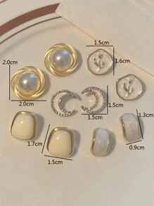 5pcs/Set Elegant Moon & Pearl Stud Earrings, Luxury Rhinestone Embellished Dangle Earrings, Suitable For Women Daily & Festival Wear - Five-piece Set B - View 2