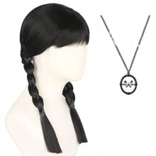 morningsilkwig 3 Mảnh Anime Black Wednesday Tóc Giả Với Vòng Cổ Và Găng Tay Cho Giáng Sinh Tóc Giả Dài Thẳng Đen Bện Tóc Giả Addams Sợi Tổng Hợp Cho Bé Gái Cho Tiệc Lễ Hội Lễ Hội Giáng Sinh Halloween Trang Phục Cosplay - màu đen - Xem 9