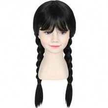 morningsilkwig 3 Mảnh Anime Black Wednesday Tóc Giả Với Vòng Cổ Và Găng Tay Cho Giáng Sinh Tóc Giả Dài Thẳng Đen Bện Tóc Giả Addams Sợi Tổng Hợp Cho Bé Gái Cho Tiệc Lễ Hội Lễ Hội Giáng Sinh Halloween Trang Phục Cosplay - màu đen - Xem 5