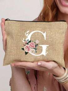 1 件字母 A-Z 花卉印花化妆包，送给女孩的礼物，可爱复古简约时尚字母图案印花包，小物件化妆包，包，化妆包，洗漱包，手拿包，轻便折叠包，简易购物袋，教师礼物手拿包，适用于护士、医生、教师包，适合个人旅行化妆品学校用品旅行必需品化妆包节日必需品化妆包化妆包化妆品收纳袋节日冬季 2024 化妆品收纳袋化妆品收纳