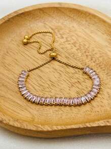 1pc Adjustable Size Stainless Steel Zirconia Bracelet, Available In Multiple Colors For Women - Adjustable Bracelet - View 17