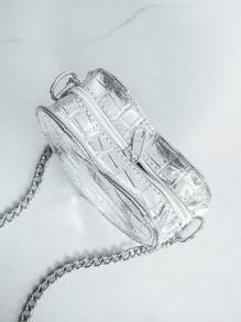 Mini Bag Bolsa Feminina Transversal De Lado Pequena Coração Love - Prata - Visão 4