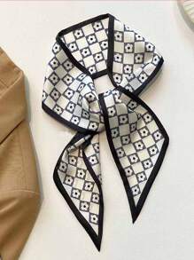 4pcs/Set Elegant Black And White Silk Scarves & Floral Pattern Hairbands,  Multi-Use For Daily Life And Vacation