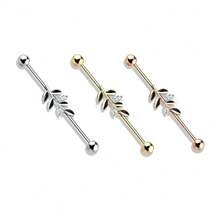 1pc Zirconia Leaf Piercing Stud Earring, 316 Stainless Steel Fashion Niche Industrial Barbell Long Ear Bridge Cartilage Earring, Body Piercing Jewelry, Gift For Date, Party & Daily Wear