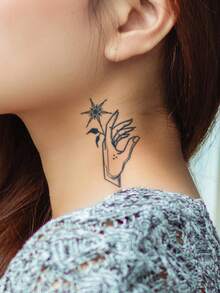 1 miếng dán hình xăm tạm thời hình nước ép thảo dược, họa tiết độc đáo, chống thấm nước 7-14 ngày, hình xăm tạm thời dán trên da, tai, vai, cổ, xương quai xanh. - Màu xanh lam - Xem 3