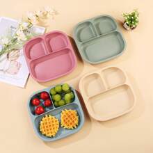 1 pezzo Piatto per l alimentazione del bambino in silicone, forma quadrata carina con ventosa, set di stoviglie per neonati e bambini