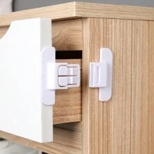 1个/4个带扣免打孔自粘式专用锁，通用型，适用于冰箱、卧室各种抽屉、柜子，双扣设计，轻松便捷 - 白色 - 查看 4