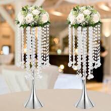 HOHOBLA LOYALHEARTDY-BTG 2pcs Crystal Silver Centerpieces For Tables - 21.9'' Tall Chandelier Centerpiece Flower Vase With Beads, Elegant Centerpiece Table Decorations For Wedding, Banquet, Party Decor[Best Gift For Family&Friends] - 銀色 - 查看 2