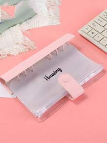 1pc Transparent PVC Candy Color Splicing Binder Loose Leaf Notebook, Includes 6-Ring Binding, 6 Zipper Pouches, 2 English Dividers Back To School,Back To School,School Supplies