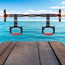 One Pair Of Adjustable Gymnastic Rings Set, Home Gym Equipment, Pull-Up And Stretching Exercise Rings, Spinal Traction, Early Education Exercise, With Metal Buckle Mounting Method - Black+Red - View 2