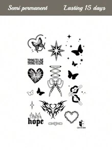 1 miếng dán hình xăm tạm thời từ nước ép thảo dược, họa tiết nơ và trái tim dễ thương kiểu Y2K, chống thấm nước 7-14 ngày, dùng cho vai, cổ, xương quai xanh. - Màu xanh lam - Xem 5
