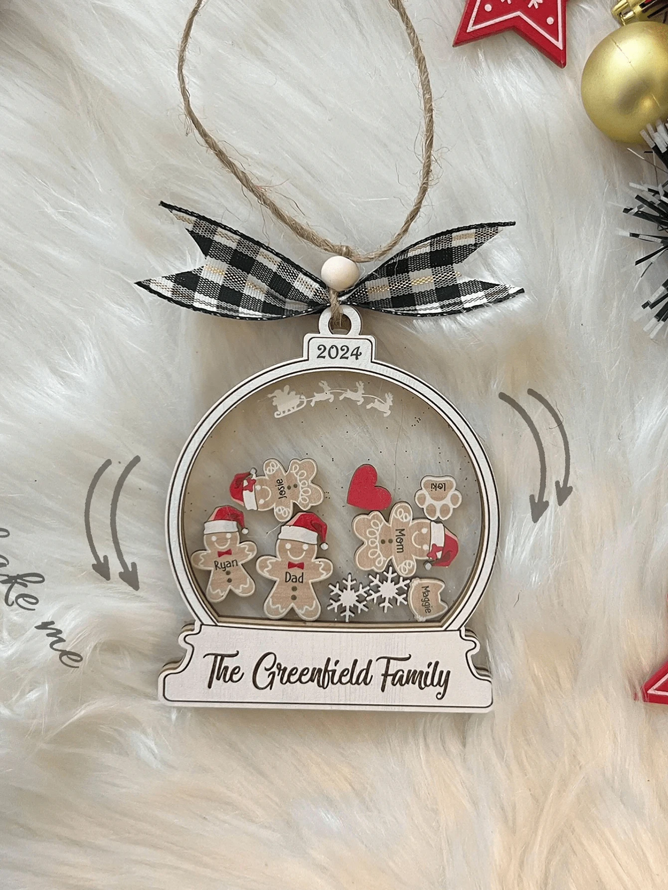 个性化姜饼与帽子家庭圣诞装饰品，定制家庭装饰品 2024，4D 定制饼干装饰品圣诞节礼物