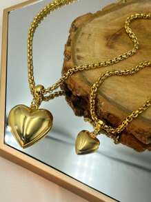 Conjunto Colar e pulseira semijoia coração dourado corrente veneziana fina com verniz italiano