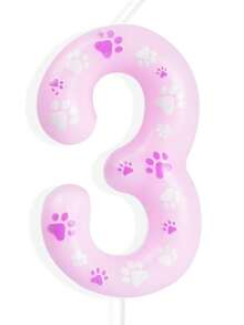 1 pezzo di candele numeriche 0-9 con stampa di zampa di gatto rosa per torta di compleanno o anniversario, decorazione carina a tema gatto - Rosa - Visualizzare 8