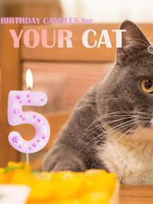 1 pezzo di candele numeriche 0-9 con stampa di zampa di gatto rosa per torta di compleanno o anniversario, decorazione carina a tema gatto - Rosa - Visualizzare 5