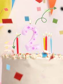 1 pezzo di candele numeriche 0-9 con stampa di zampa di gatto rosa per torta di compleanno o anniversario, decorazione carina a tema gatto - Rosa - Visualizzare 7