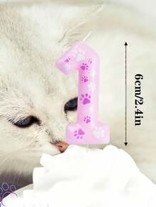 1 pezzo di candele numeriche 0-9 con stampa di zampa di gatto rosa per torta di compleanno o anniversario, decorazione carina a tema gatto - Rosa - Visualizzare 6