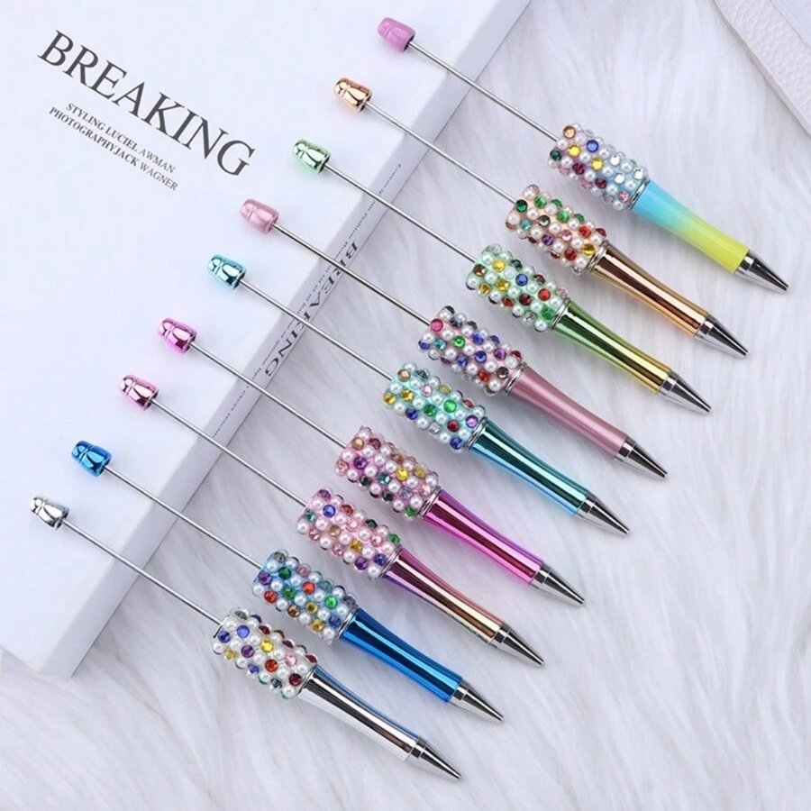 10pcs Set Colorful Pearl Beads Ballpoint Pen Silicone Bead DIY Craft Jewelry Making Supplies - Multicolor - View 1