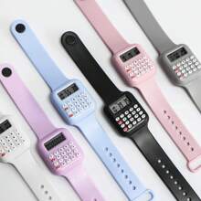 1入迷你多彩計算器手錶，帶碼錶計時功能，創意8位計算機手錶