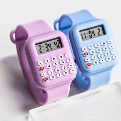 1pc Colorful Mini Calculator Watch With Stopwatch Function, Creative 8-Digit Computer Watch Back To School
