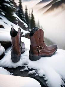 Western Cowboy Boots With Side Zipper Pointed Toe Mid-Calf Men Boots - Brown - View 7