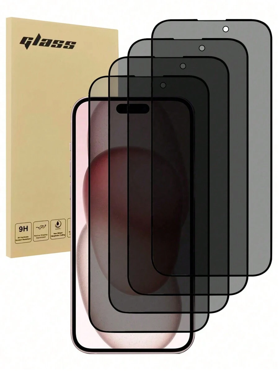 4 Packs Privacy Protection Full Screen Tempered Glass Protective Film For Iphone16e 15 16 16plus Promax 15Pro 14Promax 13 12 11 With Black Edge Silk Screen Anti-Peeping Full Screen Mobile Phone Protective Film Gift For Birthday, Family, Friends Anti-Spy, Phone Screen Protector, Phone Accessories