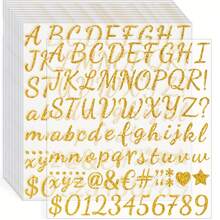 15sheets Glitter Letter Stickers, Glitter Cursive Number Alphabet Stickers Self-Adhesive DIY Number Labels Greeting Card Glitter Stickers For Decoration, Scrapbook, Mailbox, Kitchen, Graduation Cap, Logo, Home, Business, Crafts(Golden) ﻿ - Gold - View 18