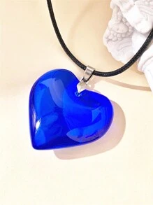 1 pieza Collar con colgante de corazón grande de 35mm de vidrio de color minimalista y único, adecuado para uso diario el Día de San Valentín
