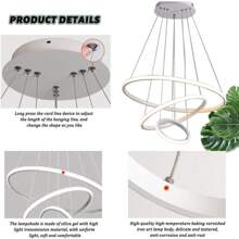 LED Ceiling Light 3 Ring Three-Color Dimming Adjustable Pendant Decorative For Home Living Room Bedroom - White - View 4