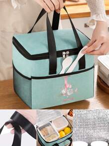 1pc Customized Insulating Lunch Bag Large Capacity Personalized Custom Name Pink Flower Initials A To Z Pattern Women Cooler Handbags Personal Tailor Student Thermal Lunch Bags For Work Thermal Bag For Women Insulated Refrigerated Lunch Box Bag For Man Picnic Bag Fridge Bag Cooler Lunch Box Ice Pack Storage Bag - Green - View 3