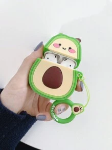 3D卡通牛油果笑脸防摔硅胶钥匙扣收纳盒耳机保护壳兼容Apple AirPods 1/2/Pro/3和FreeBuds