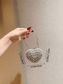 1pc Glittering Cute Mini Rhinestone Heart Shaped Clutch Bag, Luxury High-End Sparkling Tassel Rhinestone Handbag For Party/Wedding, Suitable For Valentine's Day Gift, Date, Limited Space, Party Bags, Perfect For Party, Wedding, Prom, Dinner/Banquet, Heart Purse, Perfectly Match With Valentine Day Dress, Glamorous Rhinestone Bag