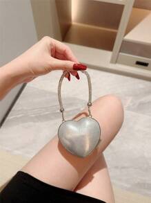 1pc Glittering Cute Mini Rhinestone Heart Shaped Clutch Bag, Luxury High-End Sparkling Tassel Rhinestone Handbag For Party/Wedding, Suitable For Valentine's Day Gift, Date, Limited Space, Party Bags, Perfect For Party, Wedding, Prom, Dinner/Banquet, Heart Purse, Perfectly Match With Valentine Day Dress, Glamorous Rhinestone Bag