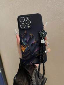Étui de téléphone anti-chute avec fleur peinte en or noir et bord de trou de précision, compatible avec iPhone 14 Pro Max, 13, 11, XR, 7/8, Samsung Galaxy A03s, A03 Core, A04, A12, A13, A14, A21s, A22, A23, A24, A32, A33, A34, A51, A52, A53, A54, A71, A72, A73, S20 FE, S21, S22, Redmi 9, 9A, 10A, 10C, Note 9, Note 10, Note 11, Note 12, 12, 12C - Multicolore - Voir 1