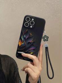 Étui de téléphone anti-chute avec fleur peinte en or noir et bord de trou de précision, compatible avec iPhone 14 Pro Max, 13, 11, XR, 7/8, Samsung Galaxy A03s, A03 Core, A04, A12, A13, A14, A21s, A22, A23, A24, A32, A33, A34, A51, A52, A53, A54, A71, A72, A73, S20 FE, S21, S22, Redmi 9, 9A, 10A, 10C, Note 9, Note 10, Note 11, Note 12, 12, 12C - Multicolore - Voir 2