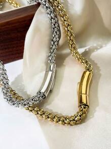 Monlansher 1pc New Hollow Stainless Steel Round Snake Bone Necklace, Fashionable Minimalist Chic Luxury European & American Metal Style, Versatile For Casual, Club, Hip Hop Wear - Hollow Necklace - View 4