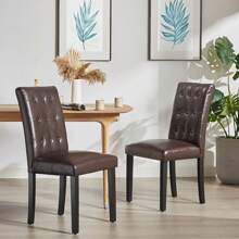VECELO Tufted Dining Room Chairs Set Of 6, Parsons Diner Chairs Upholstered Side Kitchen Chairs With Solid Wood Legs And Padded Seat - 棕色 - 查看 3