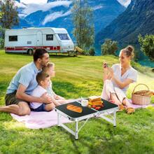 Moosinily Moosinily Small Folding Table 2FT Foldable Camping Table Portable Picnic Table Aluminum 2 Height Adjustable Outdoor Beach Card White 23.6*15.7 Inch