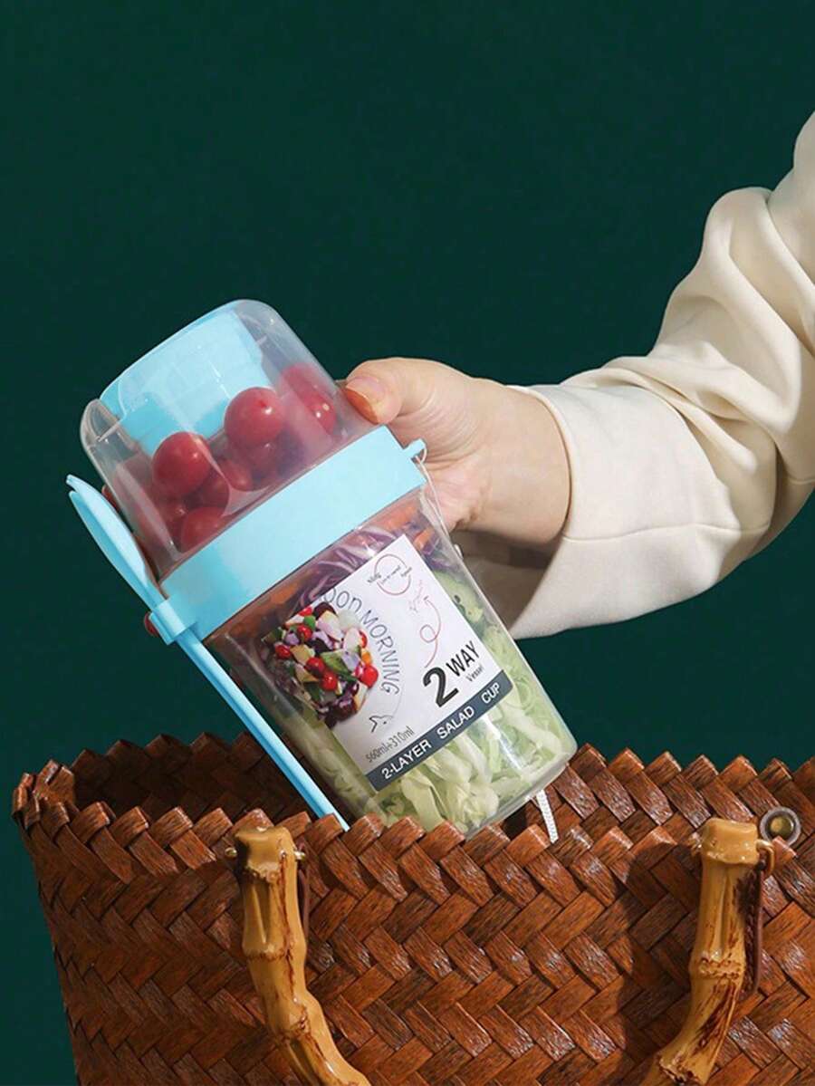 1 Pc Pink Mason Can Salad Mixer, Oatmeal Cup With Spoon And Lid, Low