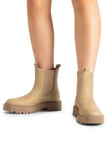 Women's Chelsea Ankle Boots Fashionable Low Heel With Lug Sole Platform And Featuring Detailed Sitching Slipon Design Includes Elastic Gore Insets And A Heel Loop Short Booties - Màu Khaki - Xem 7