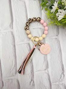1pc Leopard Wooden Bead Silicone Bead Korea Tassel Charm Heart Wood Slice Wrist Phone Cord, Bag Charm, Key Chain Accessory, Mother's Day Gift Gifts For Mother, Family, Friends, Birthday, Holiday Phone Charm, Phone Chain