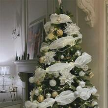 Cuộn ruy băng lưới PP 6 inch X 10 yard dùng làm vòng hoa, cây thông Noel, gói quà, đồ trang trí Giáng sinh, quà tặng Giáng sinh - bạc trắng - Xem 1