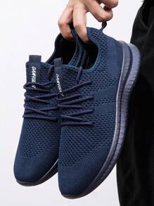 Men Sneakers Breathable Mesh Athletic Running Sports Shoes Lightweight Casual Walking Shoes Comfortable Gym Work Flat Shoes - Navy Blue - View 1