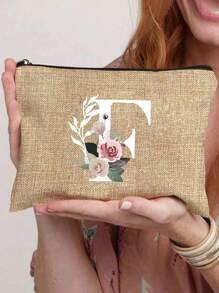 1 件字母 A-Z 花卉印花化妆包，送给女孩的礼物，可爱复古简约时尚字母图案印花包，小物件化妆包，包，化妆包，洗漱包，手拿包，轻便折叠包，简易购物袋，教师礼物手拿包，适用于护士、医生、教师包，适合个人旅行化妆品学校用品旅行必需品化妆包节日必需品化妆包化妆包化妆品收纳袋节日冬季 2024 化妆品收纳袋化妆品收纳