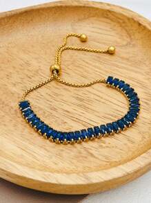 1pc Adjustable Size Stainless Steel Zirconia Bracelet, Available In Multiple Colors For Women - Adjustable Bracelet - View 9