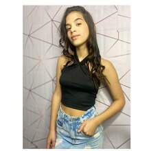 Women's Cropped Top With Crossed Neckline Ribbed Fabric Summer 2025 - 淺粉色 - 查看 6