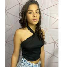 Women's Cropped Top With Crossed Neckline Ribbed Fabric Summer 2025 - 淺粉色 - 查看 5