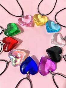 1 pieza Collar con colgante de corazón grande de 35mm de vidrio de color minimalista y único, adecuado para uso diario el Día de San Valentín