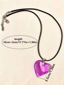 1 pieza Collar con colgante de corazón grande de 35mm de vidrio de color minimalista y único, adecuado para uso diario el Día de San Valentín