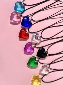 1 pieza Collar con colgante de corazón grande de 35mm de vidrio de color minimalista y único, adecuado para uso diario el Día de San Valentín